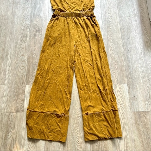 Pact Organic Mustard Yellow Tie Sleeve Jumpsuit - Sustainable V-Neck One Piece - Picture 5 of 8